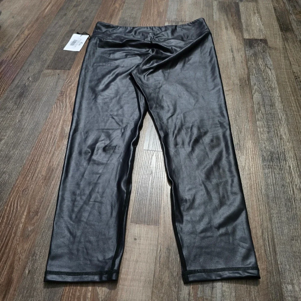 Zyia Black Metallic Light n Tight Leggings Women 20 Black Shiny High Rise
